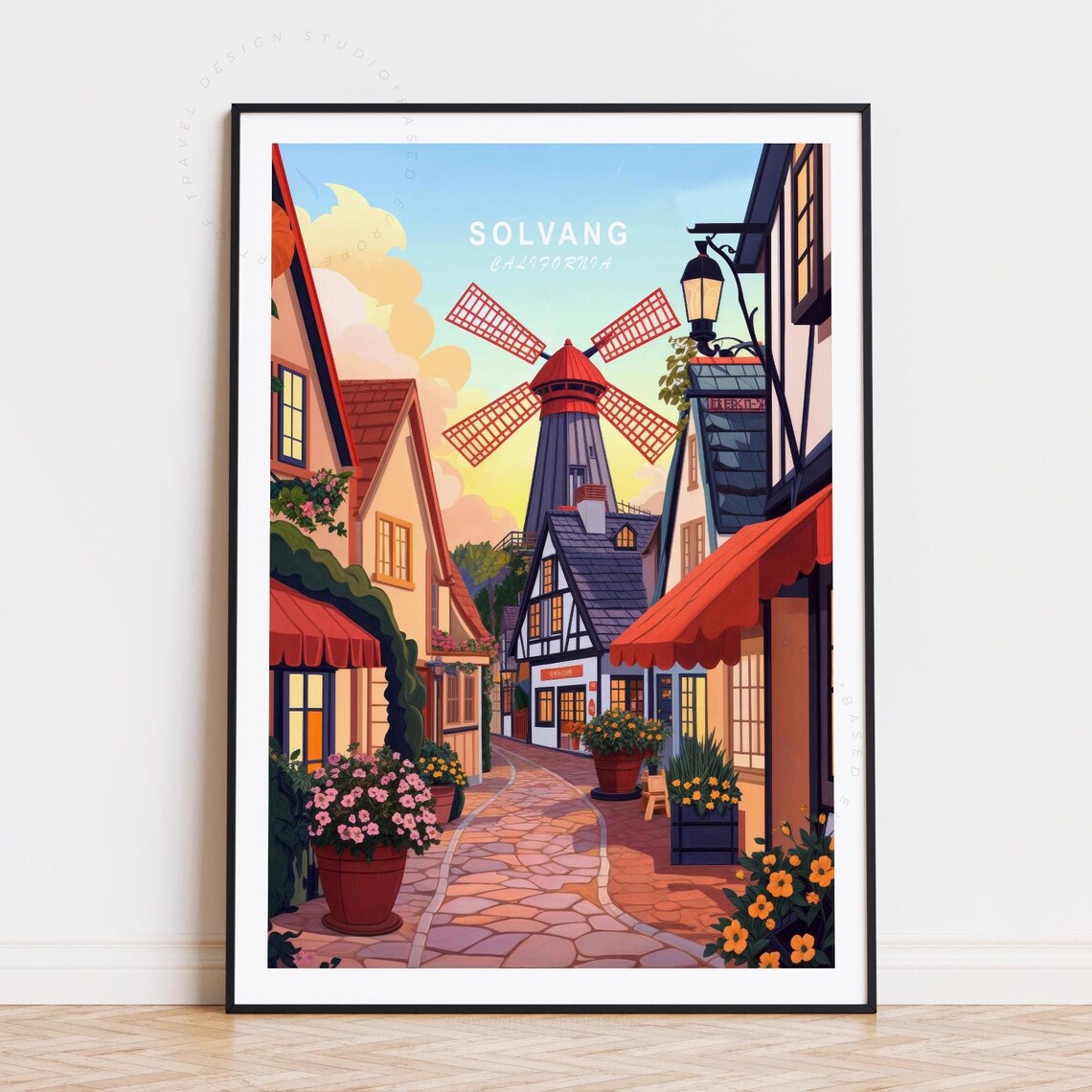 Solvang California Windmill Blue Sky Half Timbered Shops Daytime Poster
