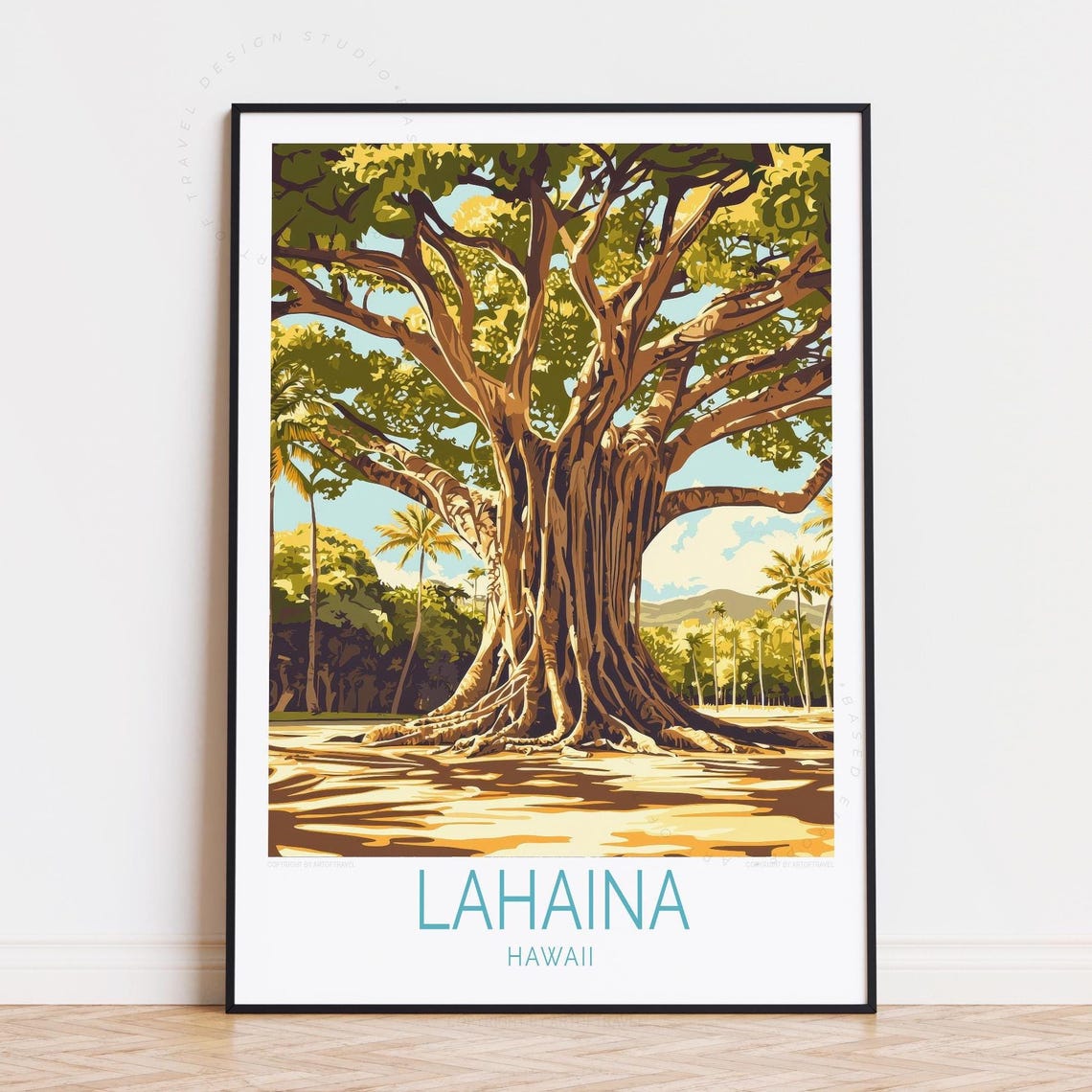 Lahaina Hawaii Historic Banyan Tree Maui Retro Travel Poster