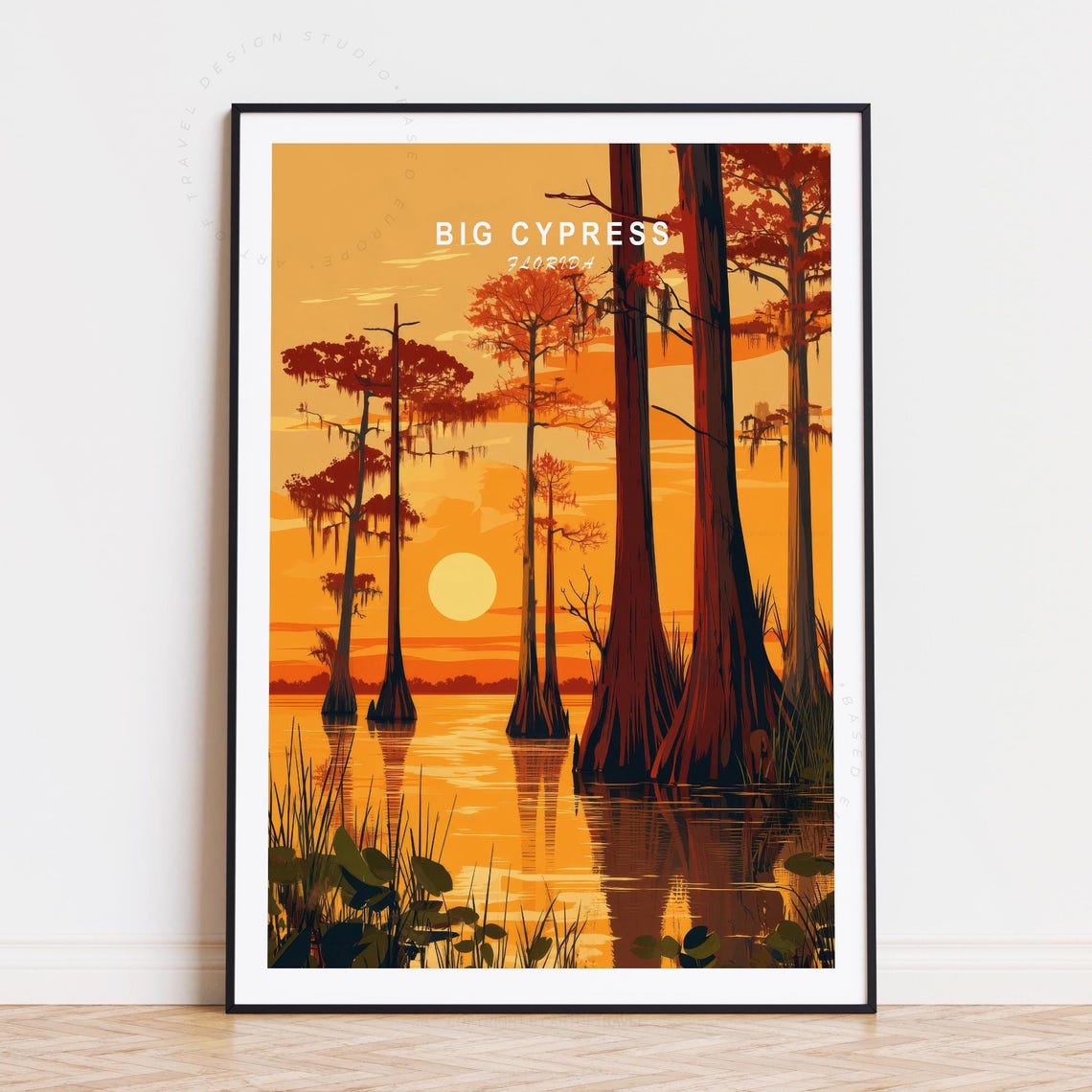Big Cypress Florida Sunset Marsh Cypress Silhouette Travel Poster