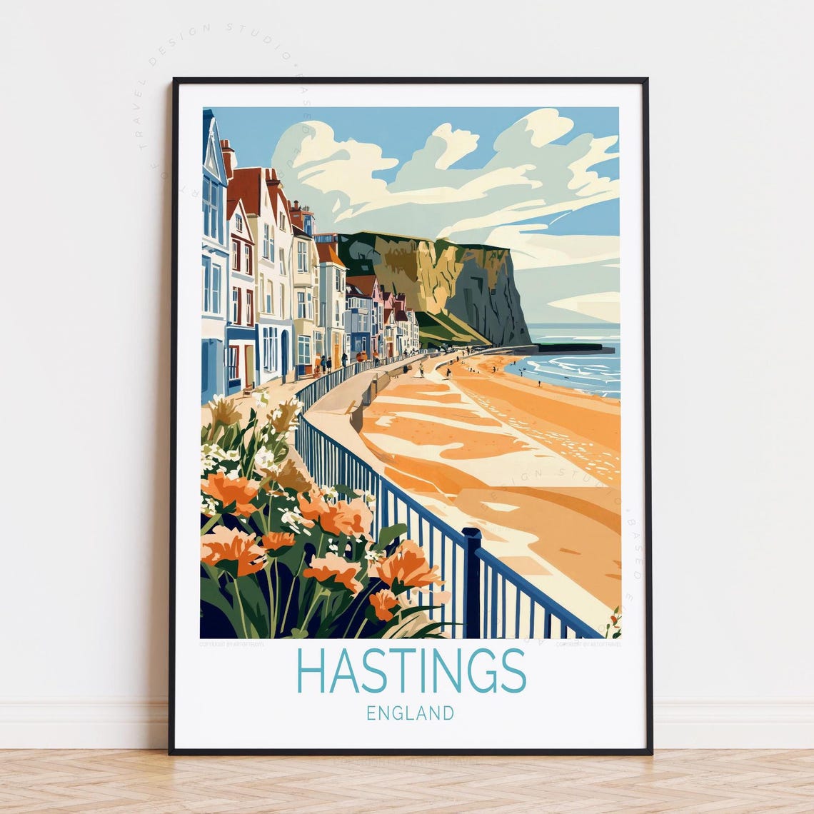 Hastings England Seaside Town Coastal Charm Vintage Travel Poster