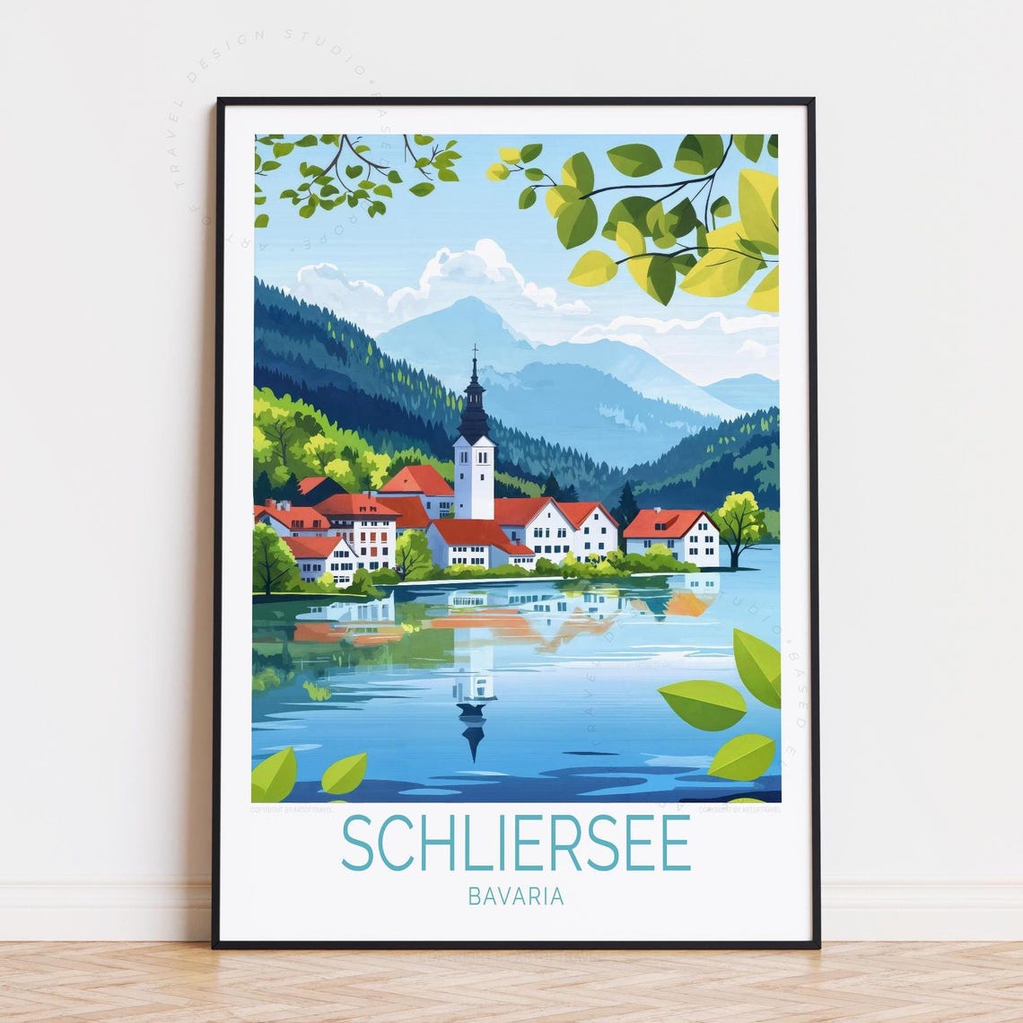 Schliersee Lake Bavaria Travel Poster Summer Village Reflection