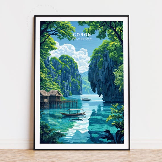 Coron Travel Poster, Philippines Minimalist Cityscape