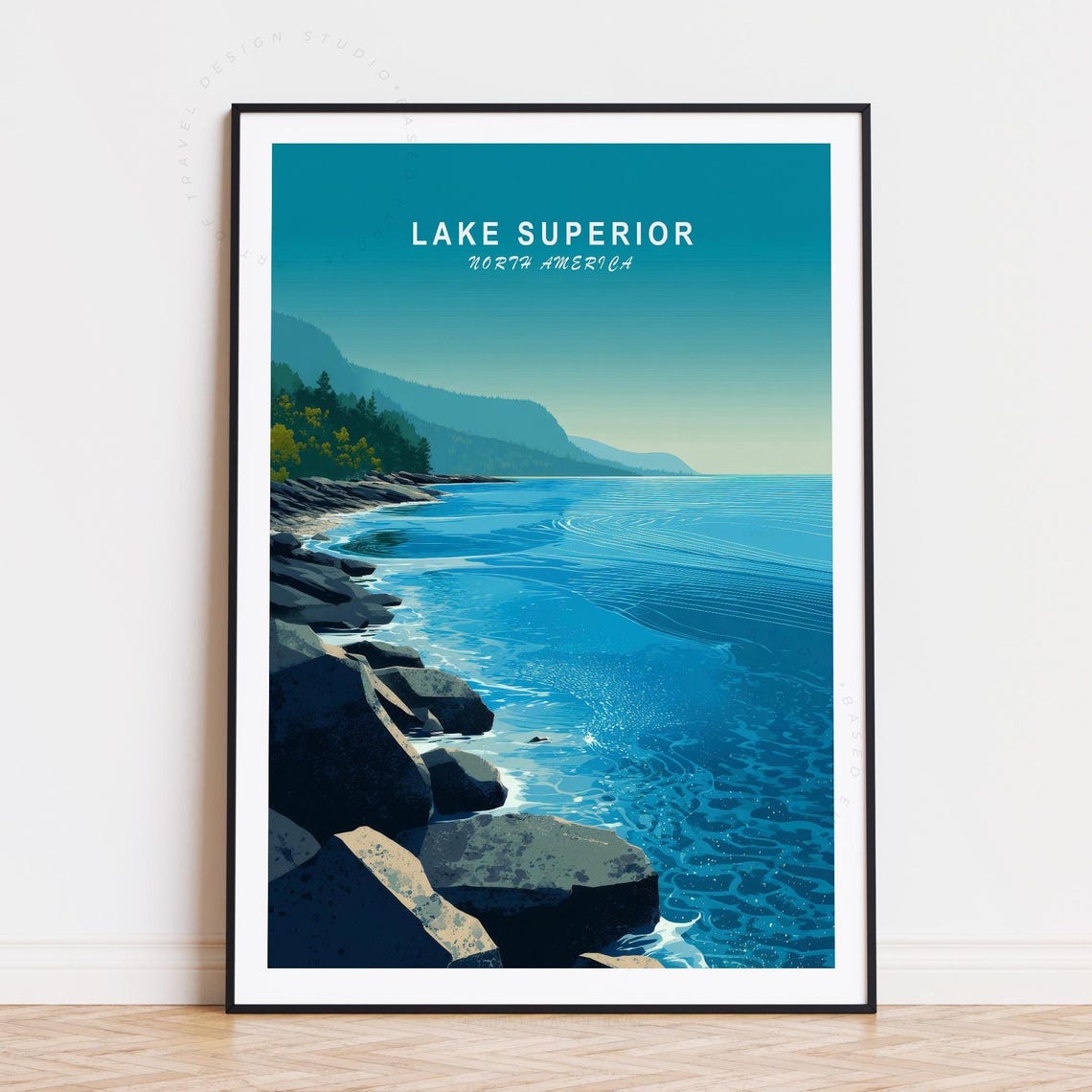 Lake Superior North America Blue Shoreline Cliffs Scenic Travel Poster