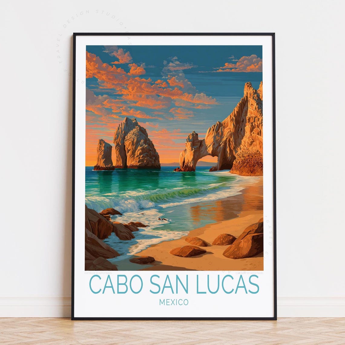 Cabo San Lucas Mexico El Arco Rock Sunset Beach Travel Poster