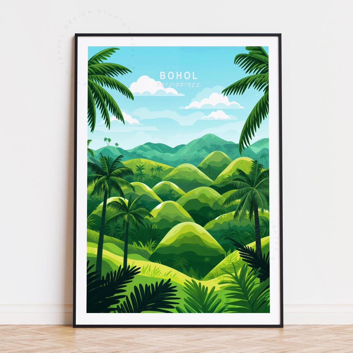 Bohol Philippines Chocolate Hills Palm Trees Sunny Hillside Art Poster