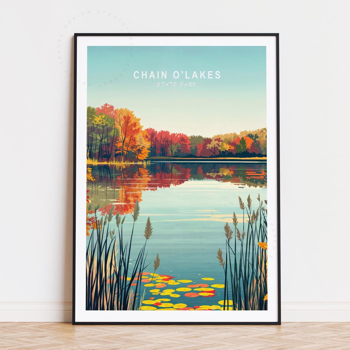 Chain O Lakes State Park Fall Lily Pad Lake Vintage Art Poster