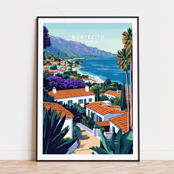 Montecito California Coastal Villas Ocean View Sunset Travel Poster
