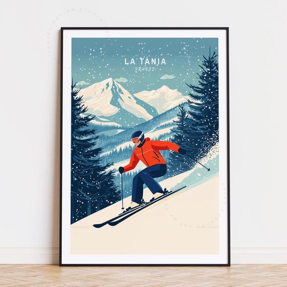 La Tania Travel Poster France Courchevel Wall Art Ski Resort Print Home Decor Birthday Gifts Minimalist