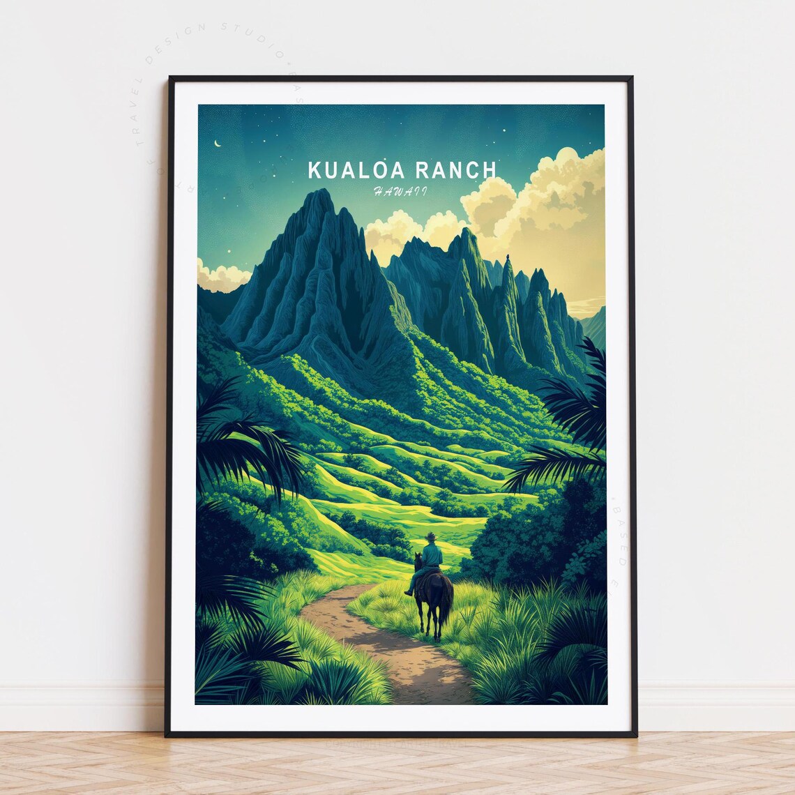 Kualoa Ranch Hawaii Horseback Valley Trail Scenic Travel Poster