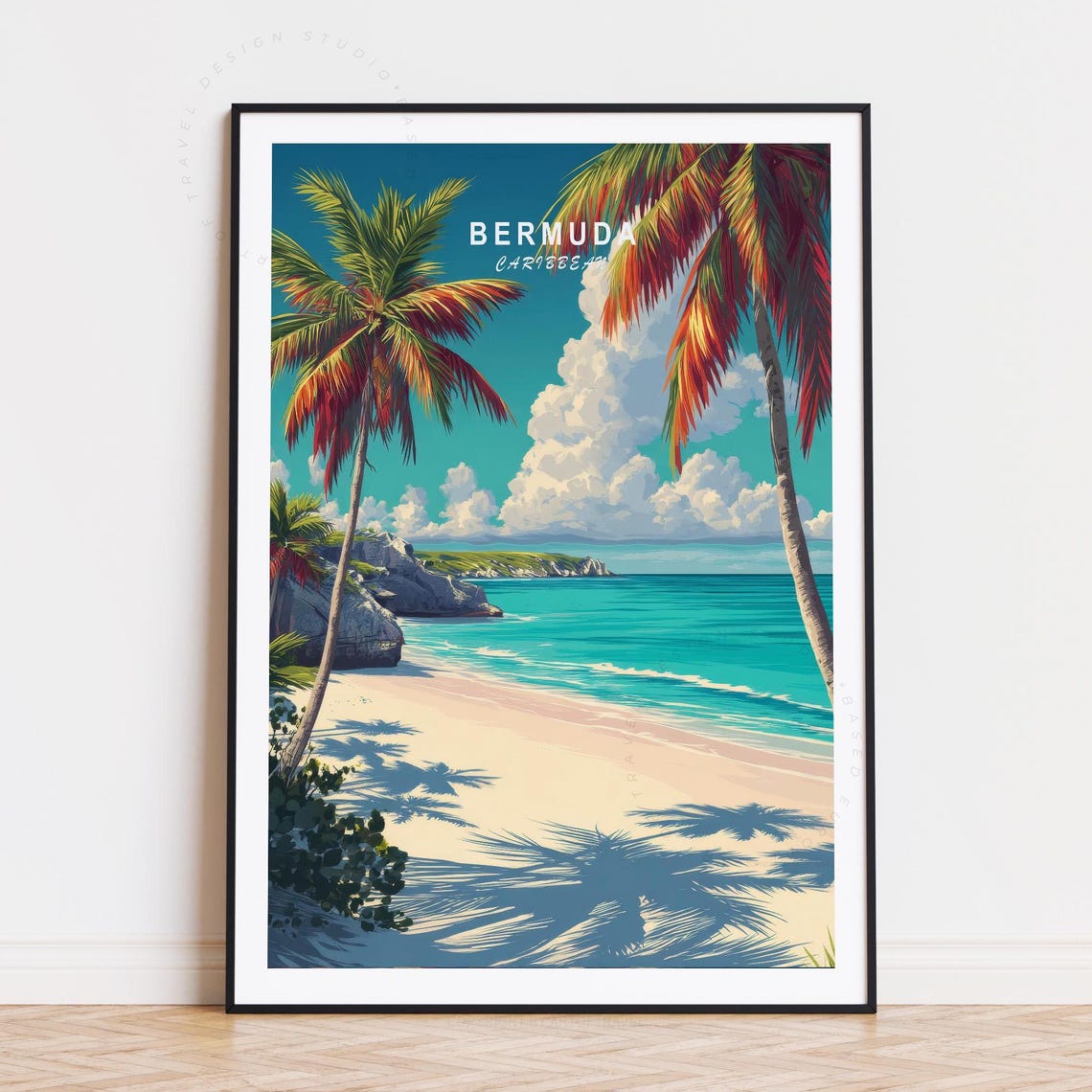 Bermuda Caribbean Palm Framed Beach Rocky Point Island Classic Poster