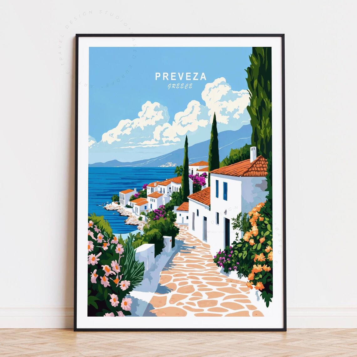 Preveza Greece White Houses Floral Path Aegean View Travel Poster