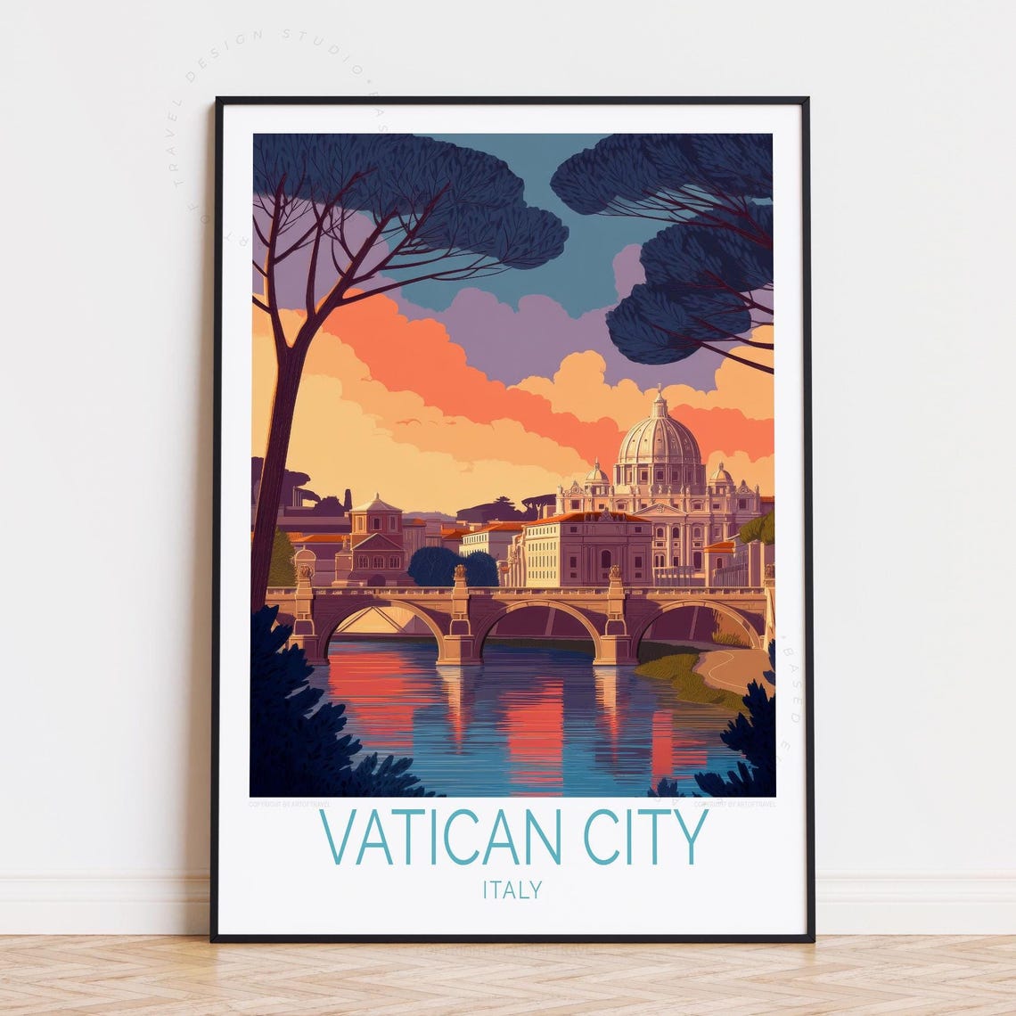 Vatican City Italy Dome Tiber Bridge Golden Hour Landmark Poster