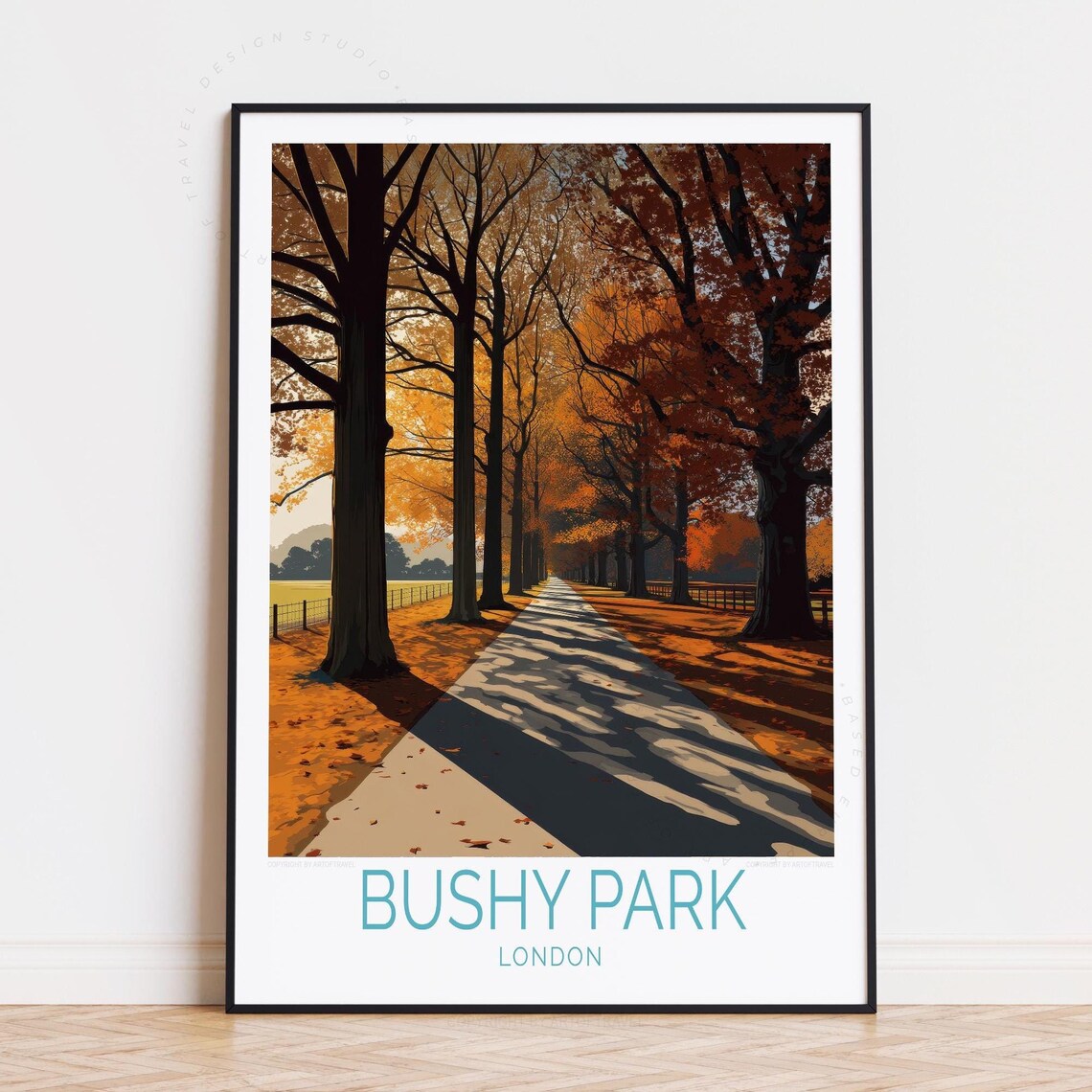Bushy Park London Autumn Avenue Golden Sunset Dark Trees Travel Poster