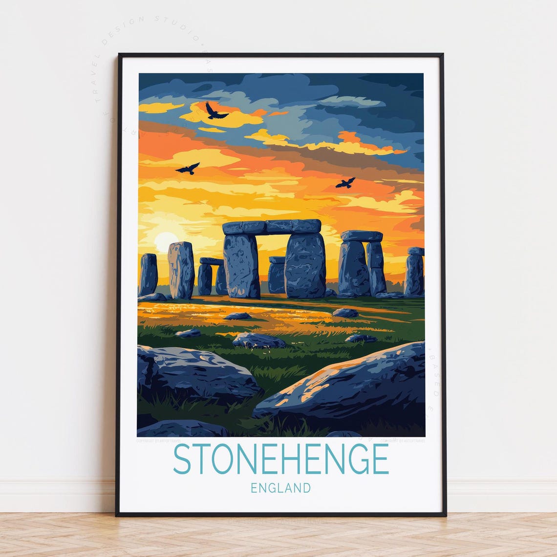 Stonehenge England Sunset Prehistoric Monument Sky Travel Poster