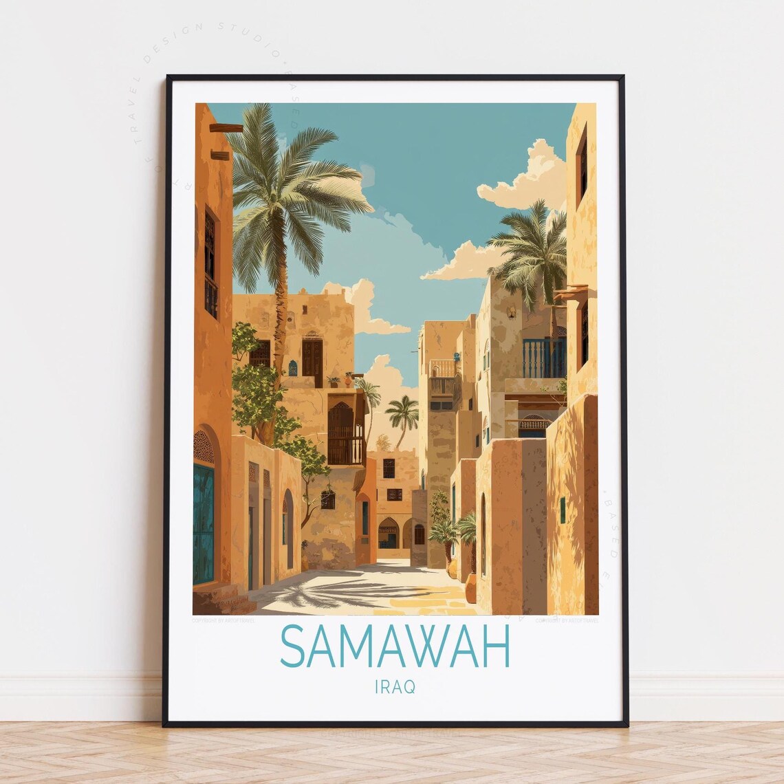 Samawah Iraq Sunlit Old Town Alley Palm Trees View Travel Poster