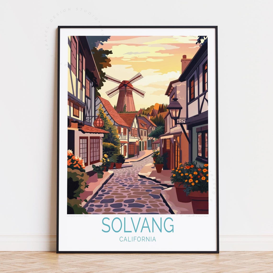 Solvang California Danish Village Windmill Sunset Cobblestone Poster