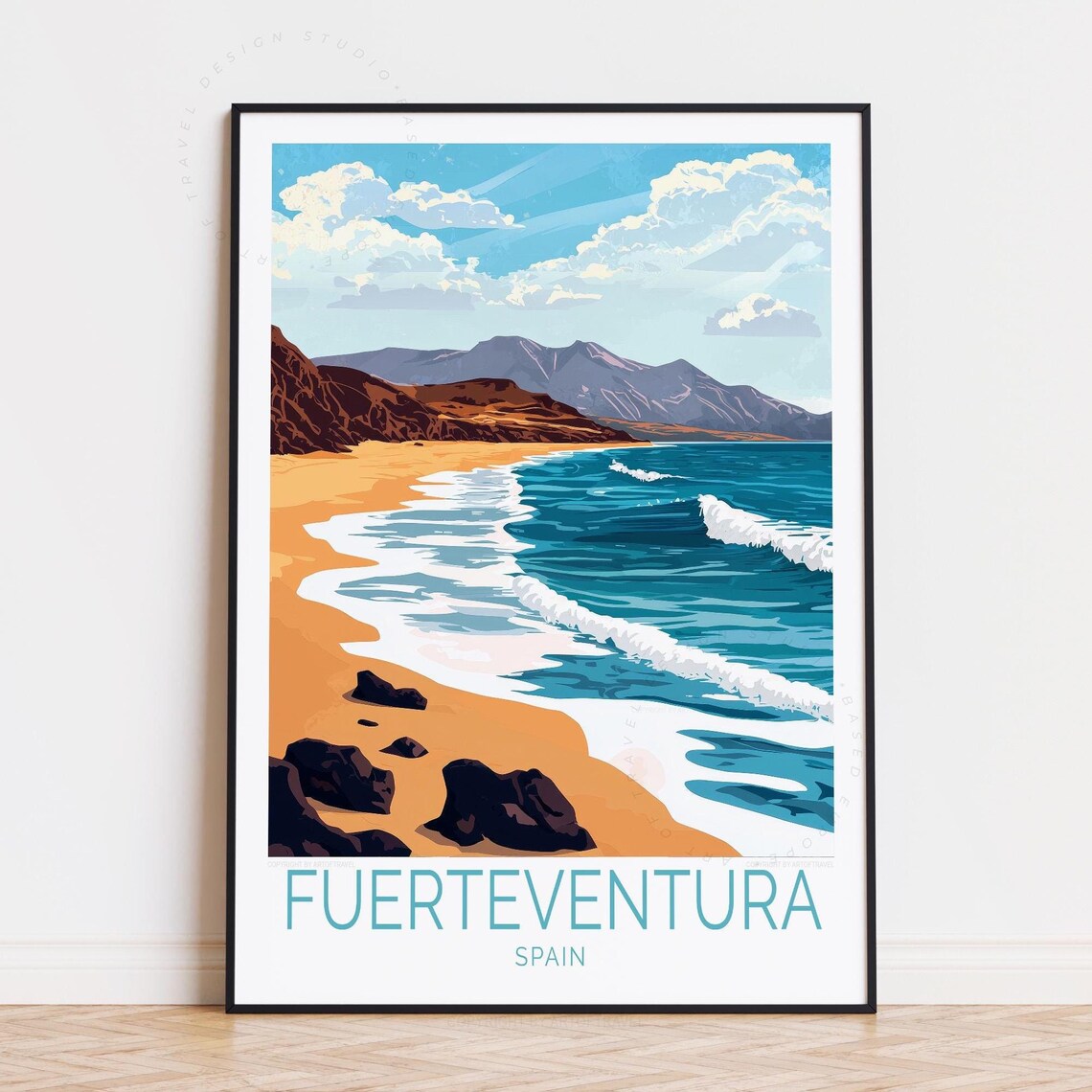 Fuerteventura Spain Golden Beach Surf Waves Island Travel Poster