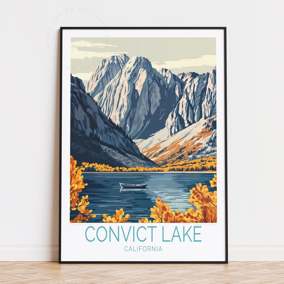 Convict Lake California Autumn Canoe Golden Aspen Lake Travel Poster
