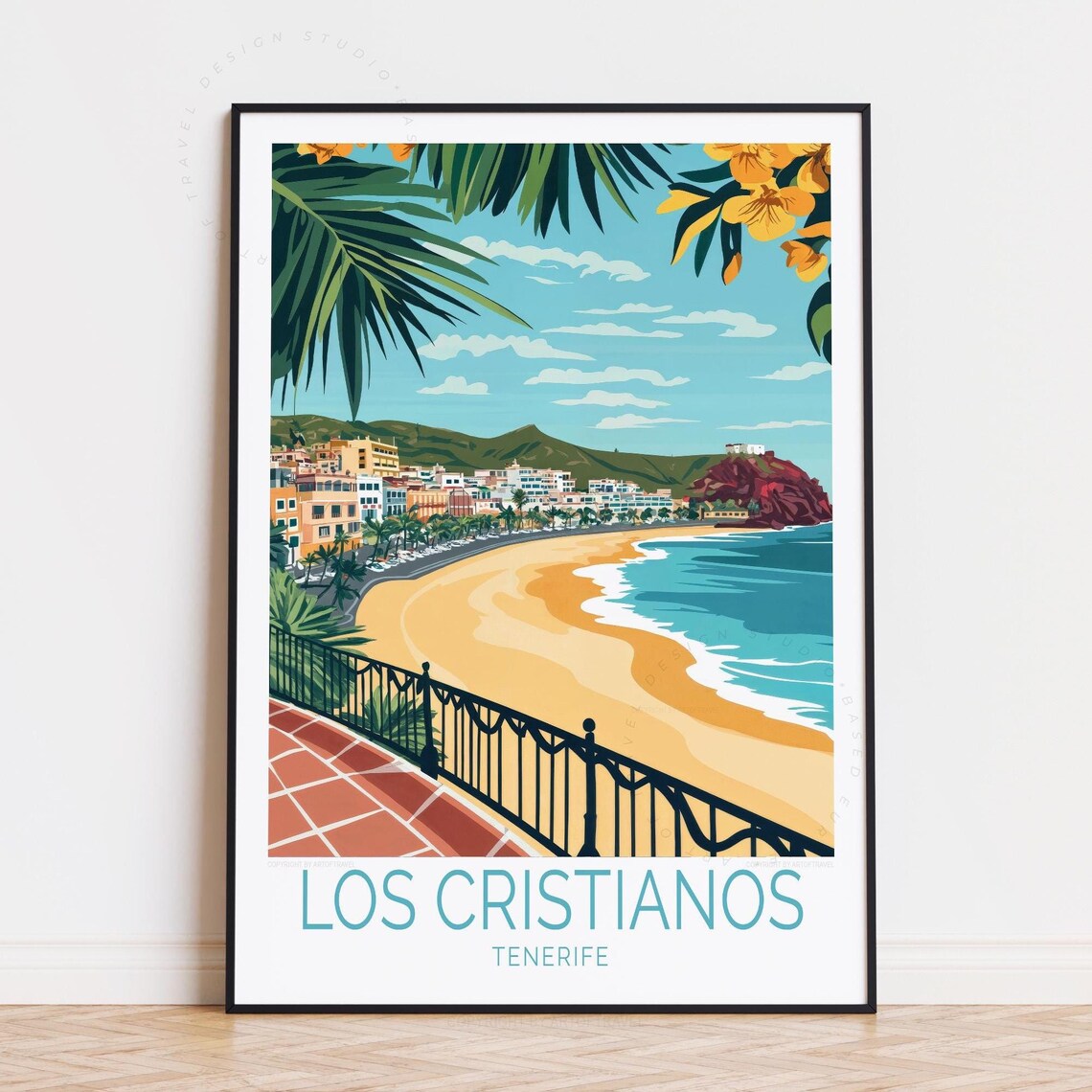 Los Cristianos Tenerife Beach Bay Promenade Palm Fronds Poster