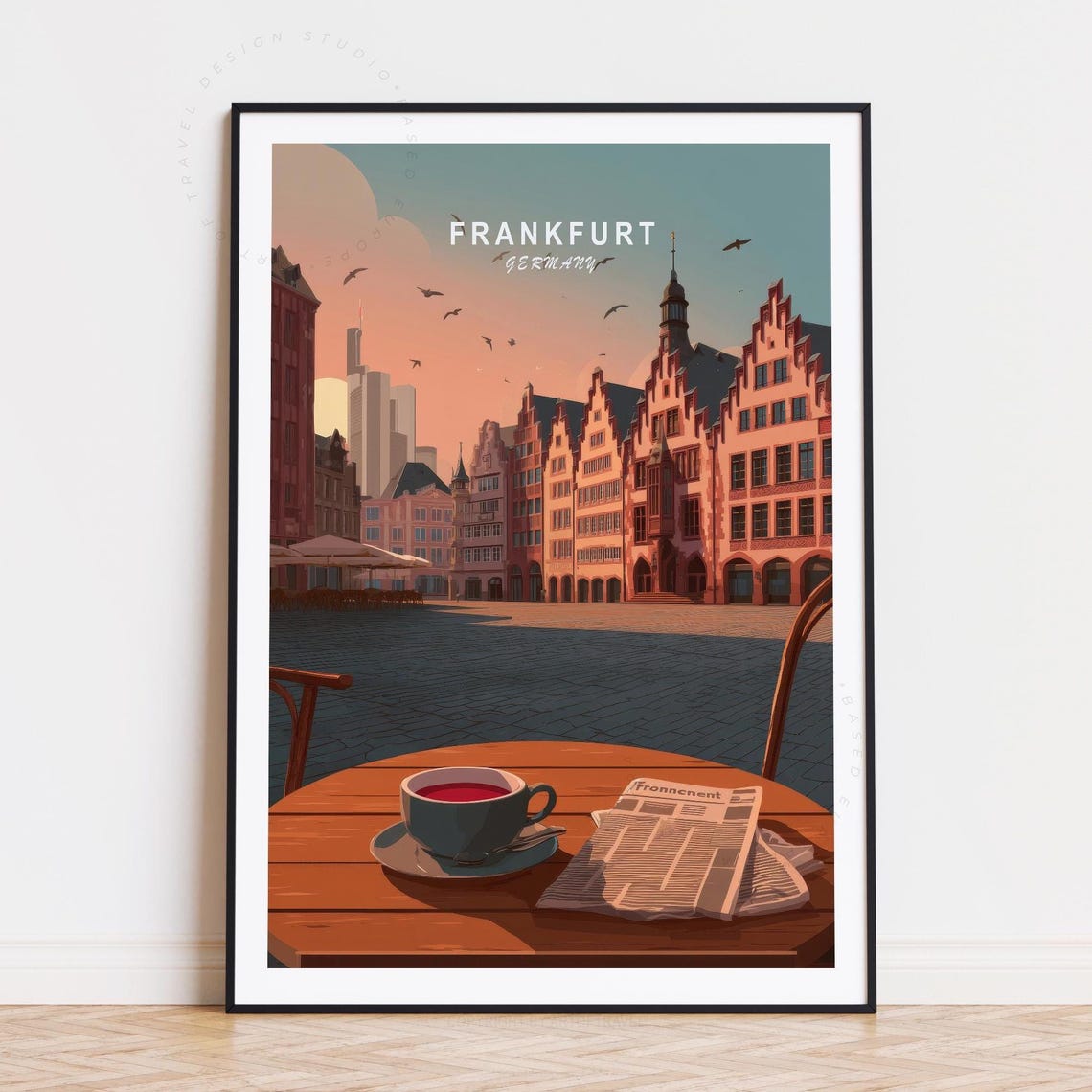 Frankfurt Germany Historic Square Cafe View at Sunset Poster
