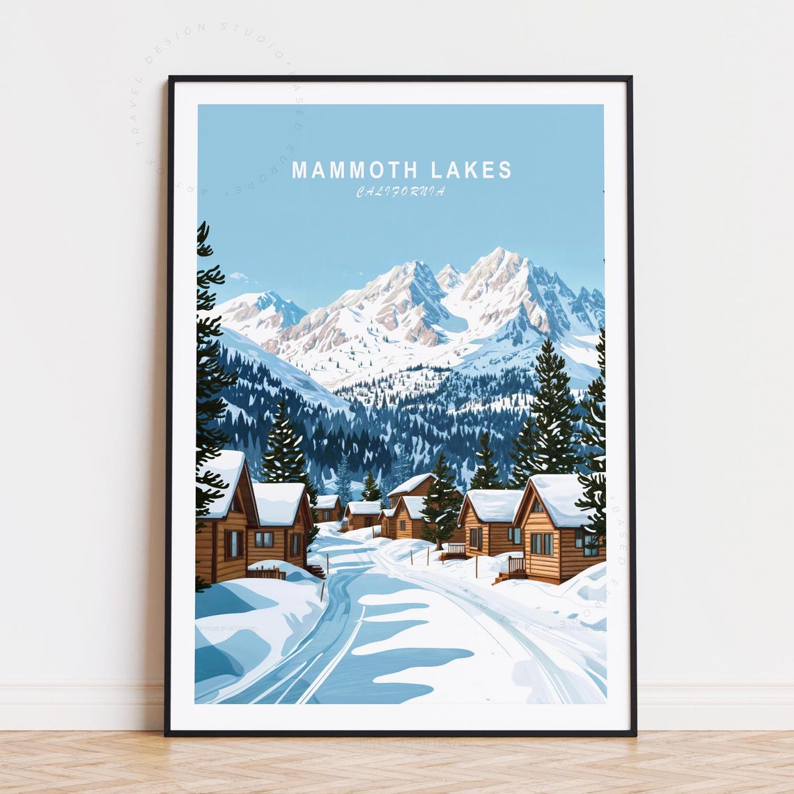 Mammoth Lakes California Sunny Snowy Peaks Cabin Village Travel Poster