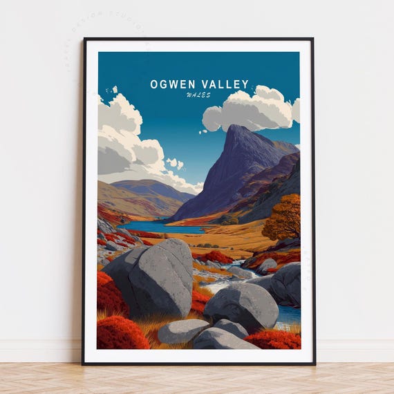 Ogwen Valley Travel Poster, Wales Minimalist Landscape