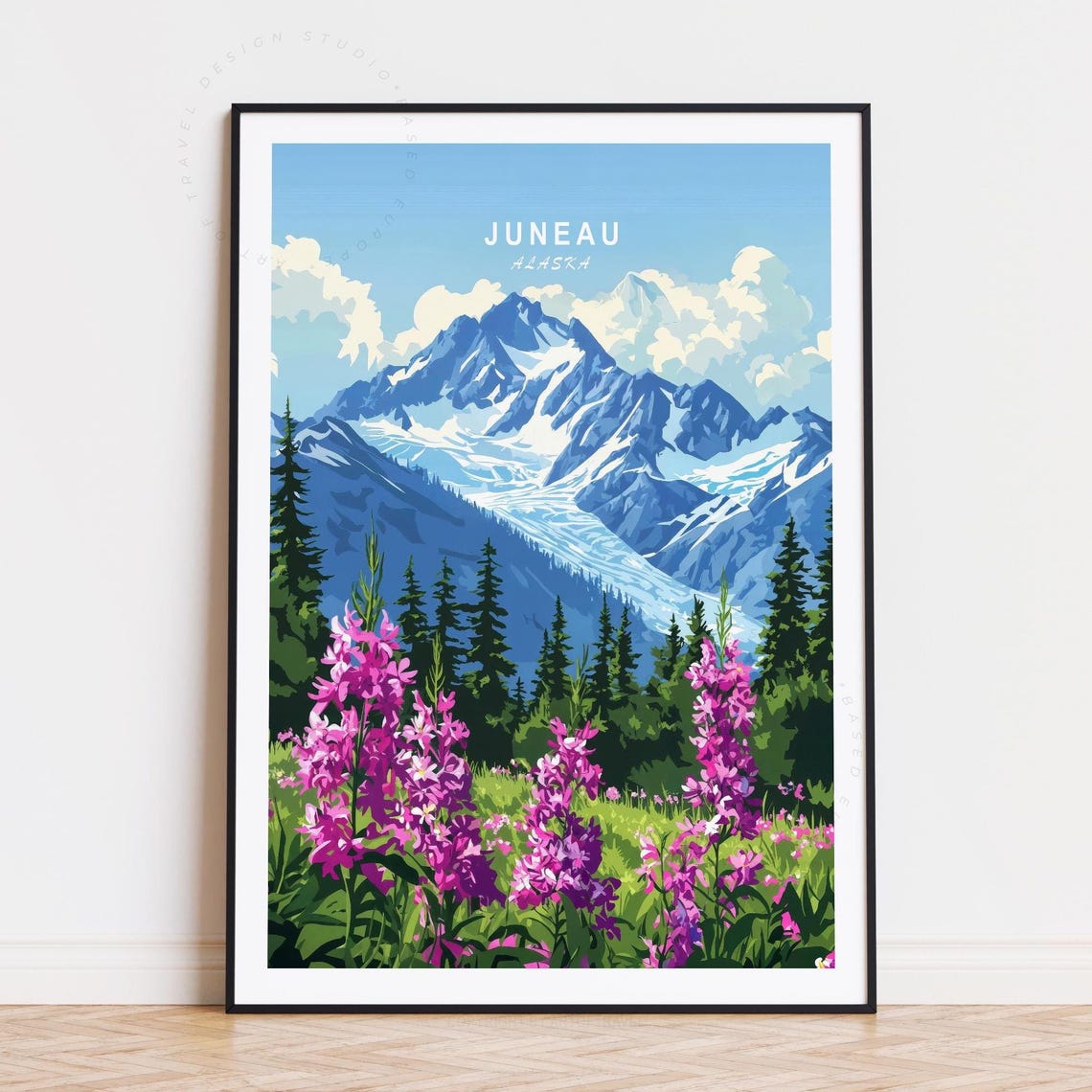 Juneau Alaska Glacier Peak Wildflowers Pine Forest Mountain Poster