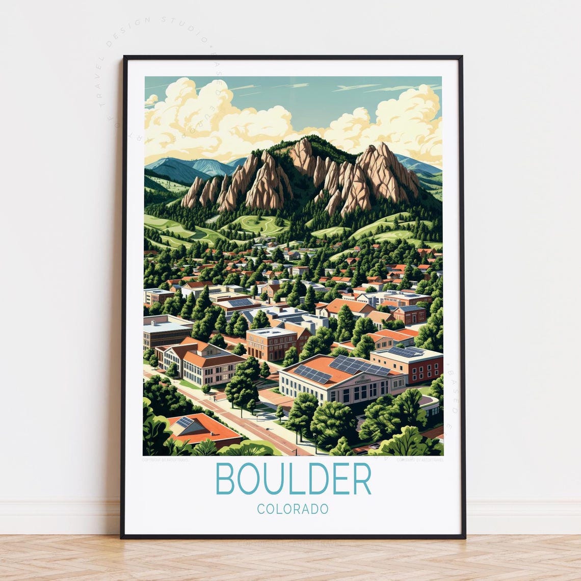 Boulder Colorado Flatirons Red Rocks City View Travel Poster
