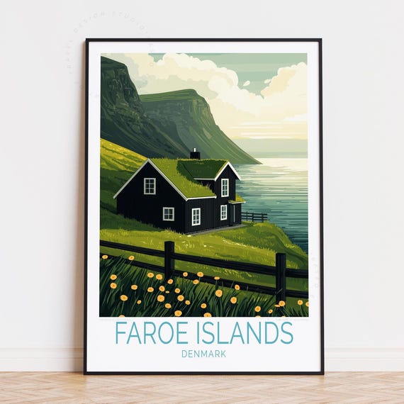 Faroe Islands Denmark Travel Poster, Europe Travel