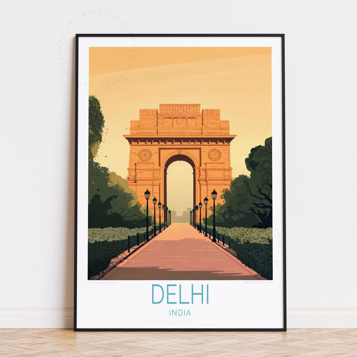 Delhi India Gate Sunset Boulevard Historic Landmark Travel Poster