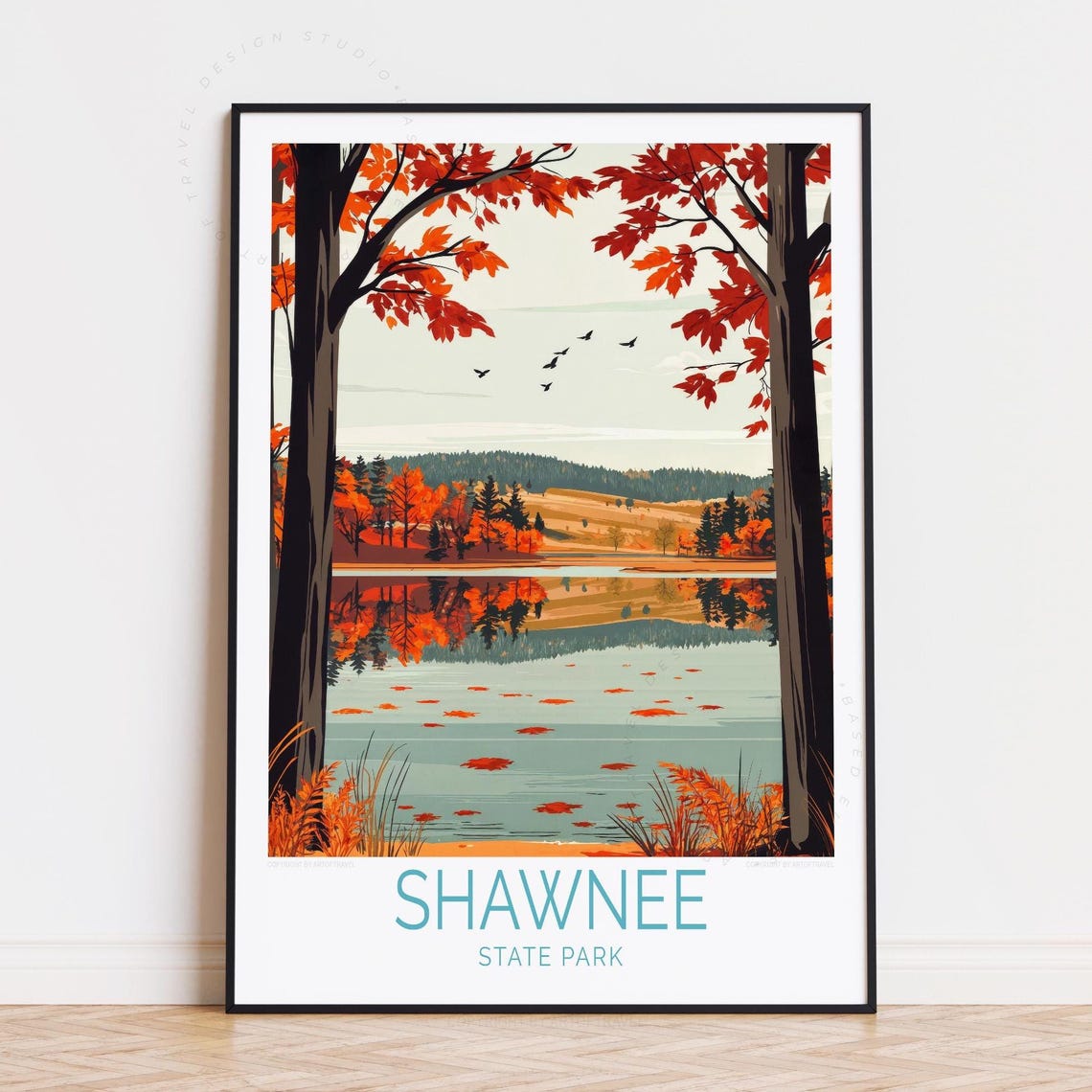 Shawnee State Park Tranquil Autumn Lake Woods View Travel Poster