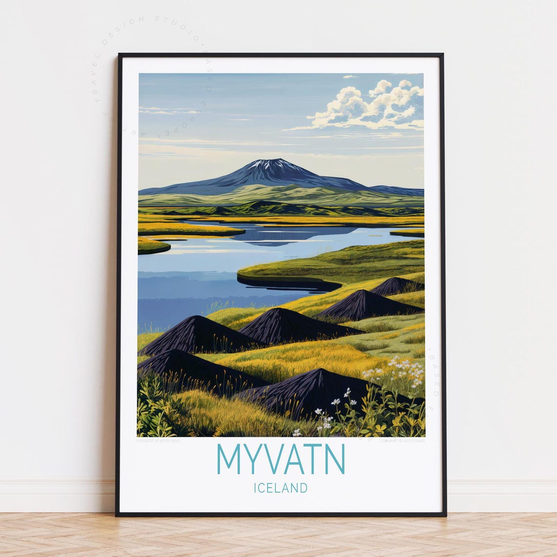 Myvatn Iceland Volcanic Lake and Lava Field Landscape Travel Poster