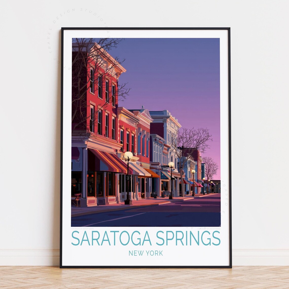 Saratoga Springs New York Historic Downtown Street Travel Poster