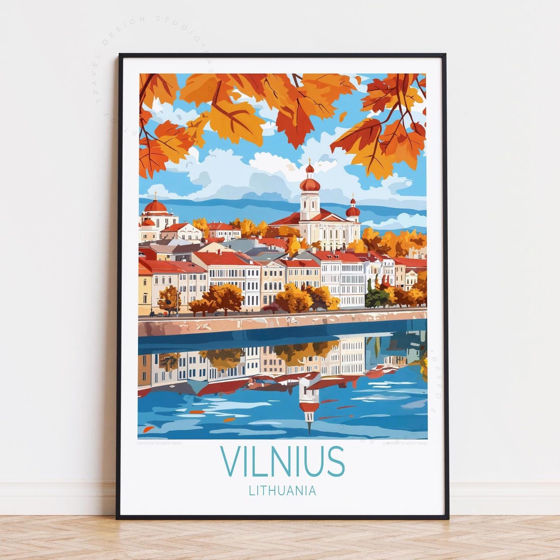 Vilnius Lithuania Fall Foliage River Reflection Old Town Poster