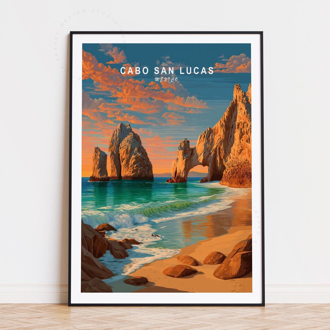 Cabo San Lucas Mexico El Arco Rock Arch Sunset Beach Travel Poster