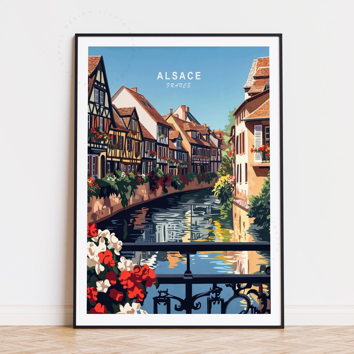Alsace France Flower Canal Old Town Retro Vintage Travel Poster