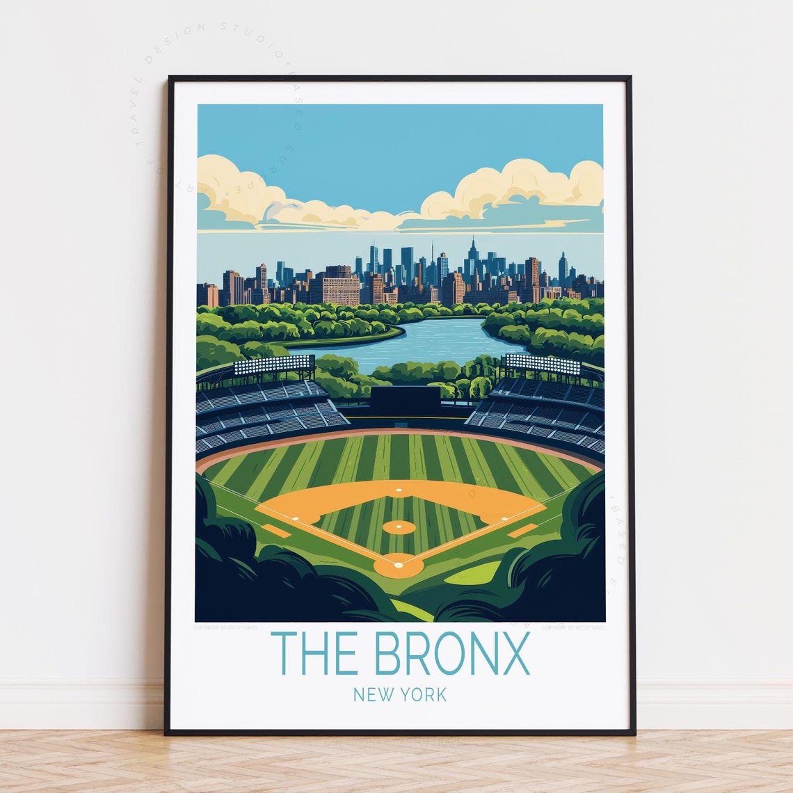 The Bronx New York Baseball Field River Skyline Day Game Poster