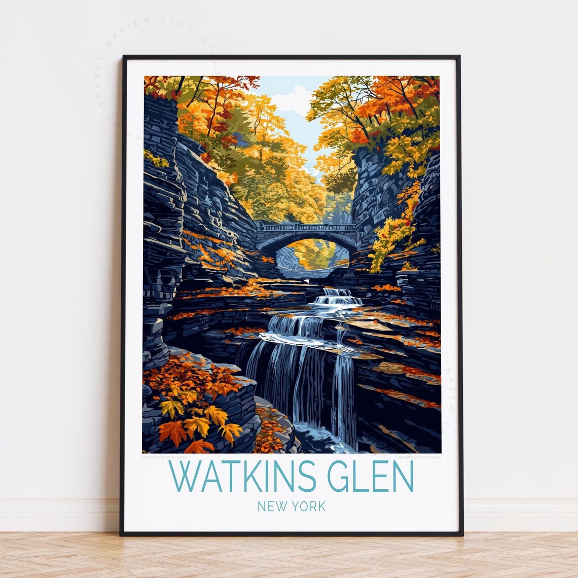 Watkins Glen New York Gorge Waterfall in Autumn Foliage Poster