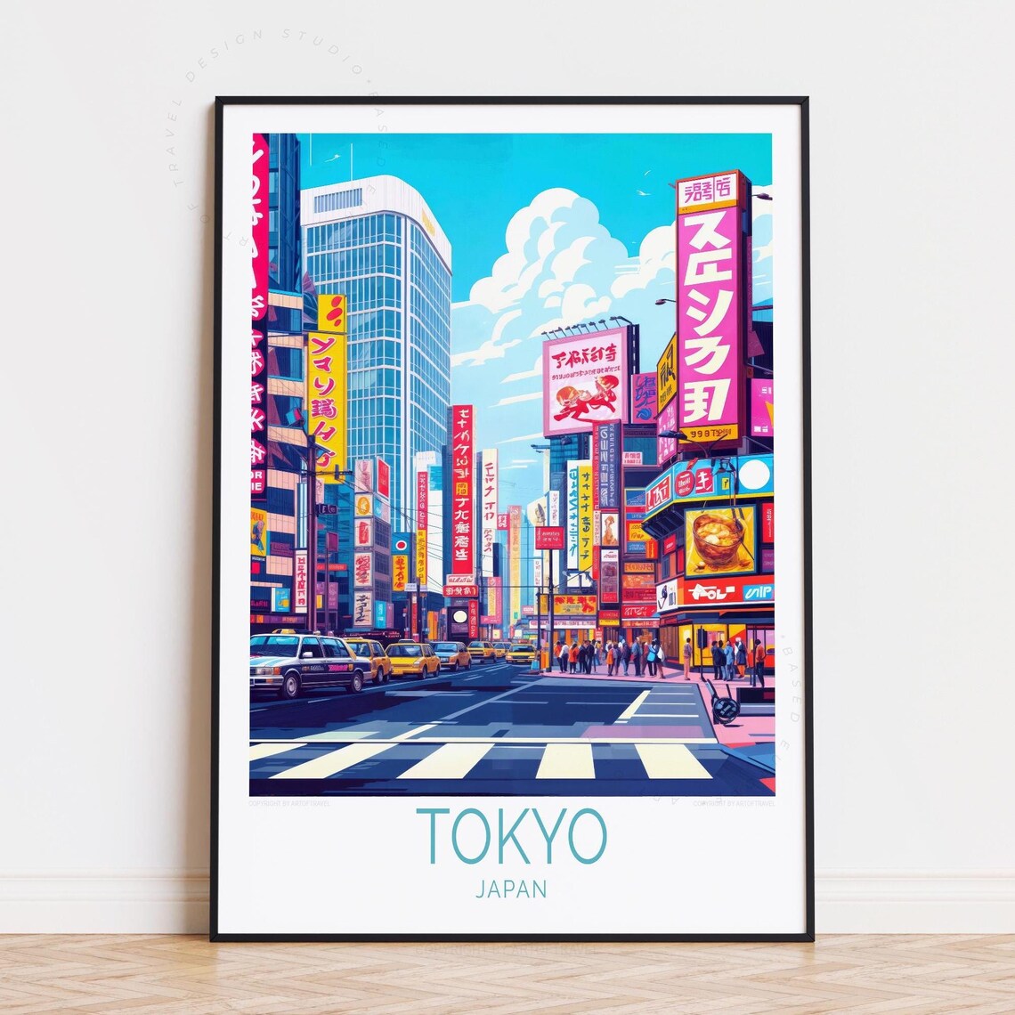 Tokyo Japan Bright Neon Signs Street Scene City Travel Poster Art