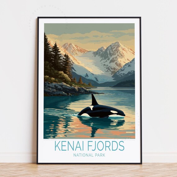 Kenai Fjords National Park Orca Swimming Beneath Glacier Peaks Poster