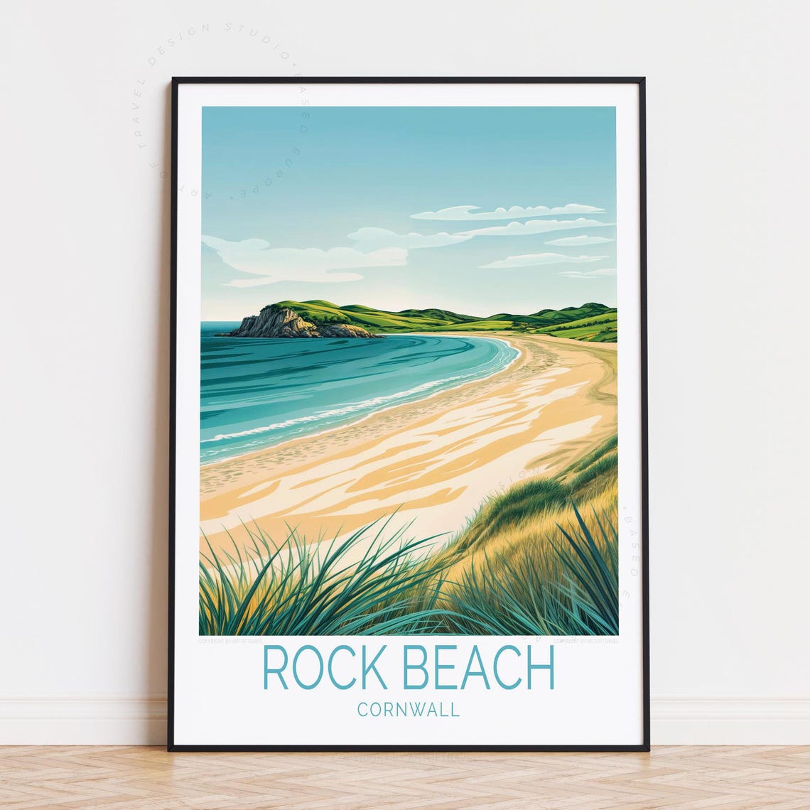 Rock Beach Cornwall Sandy Cove Turquoise Sea Coastal Travel Poster