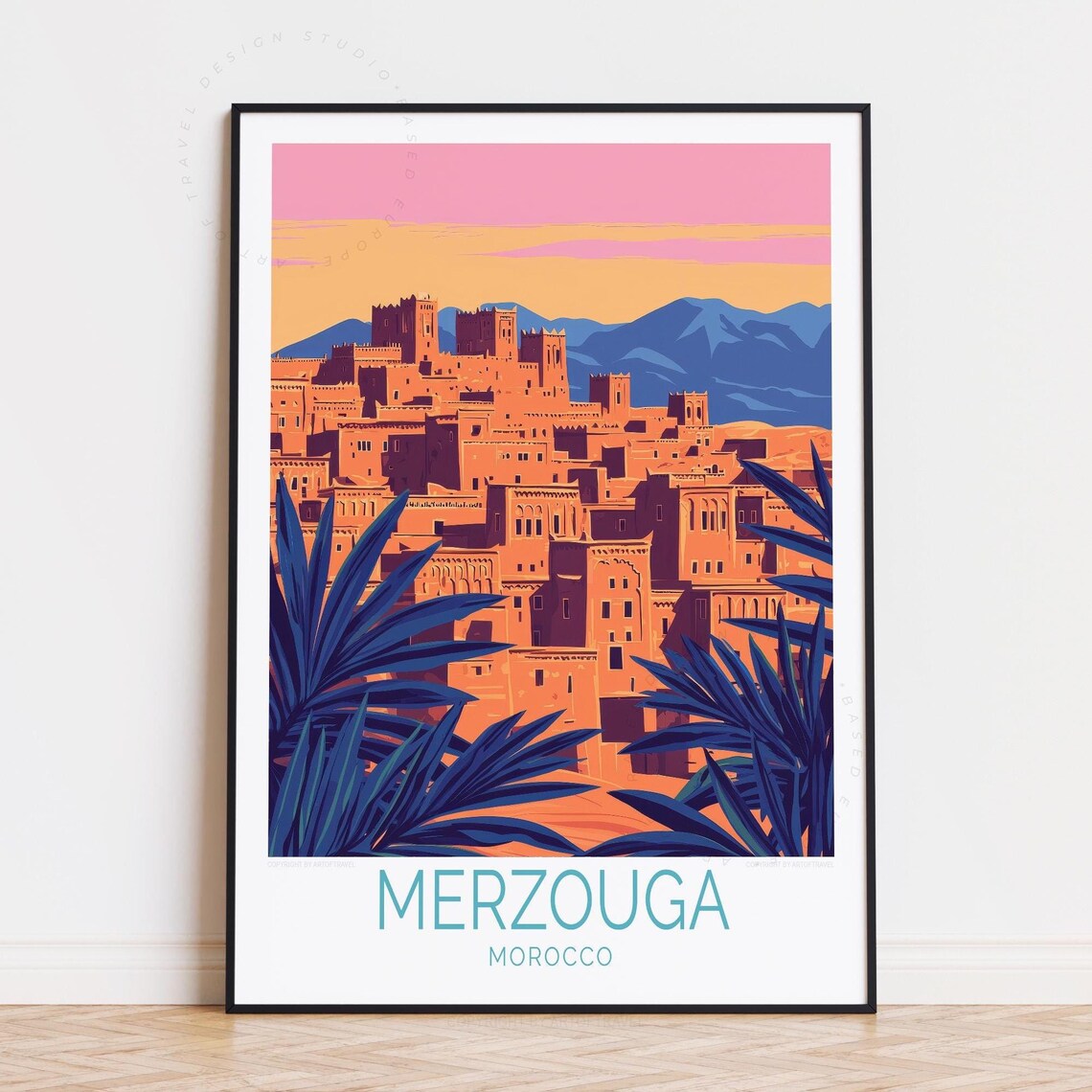 Merzouga Morocco Desert Kasbah Sunset Mountains Sahara Travel Poster