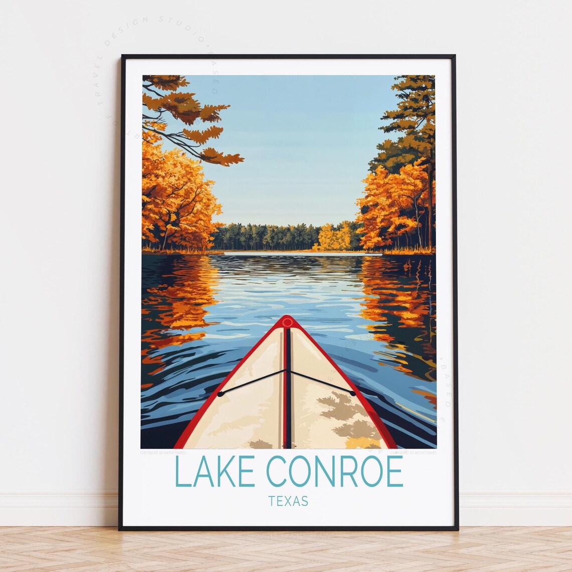 Lake Conroe Texas Kayak Journey Autumn Woodland Lake Travel Poster