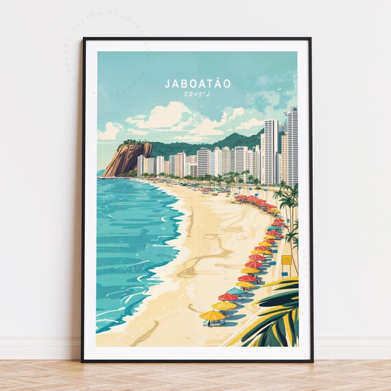 Sunny Jaboatao Brazil Beach City Towers Umbrella Coast Poster