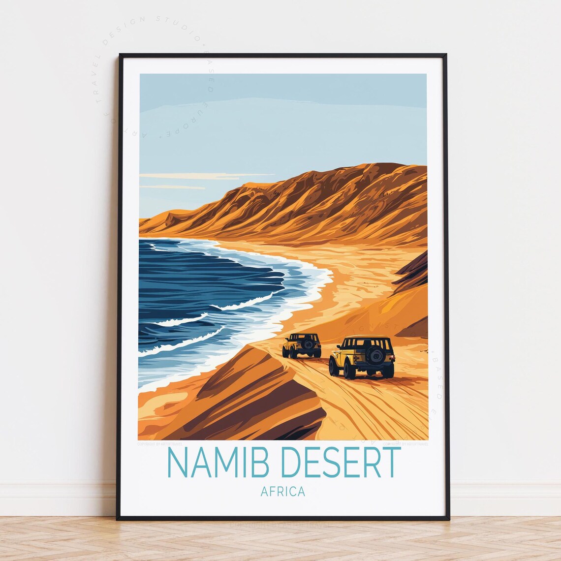 Namib Desert Africa Dune Ocean Safari Jeeps Coastal Adventure Poster