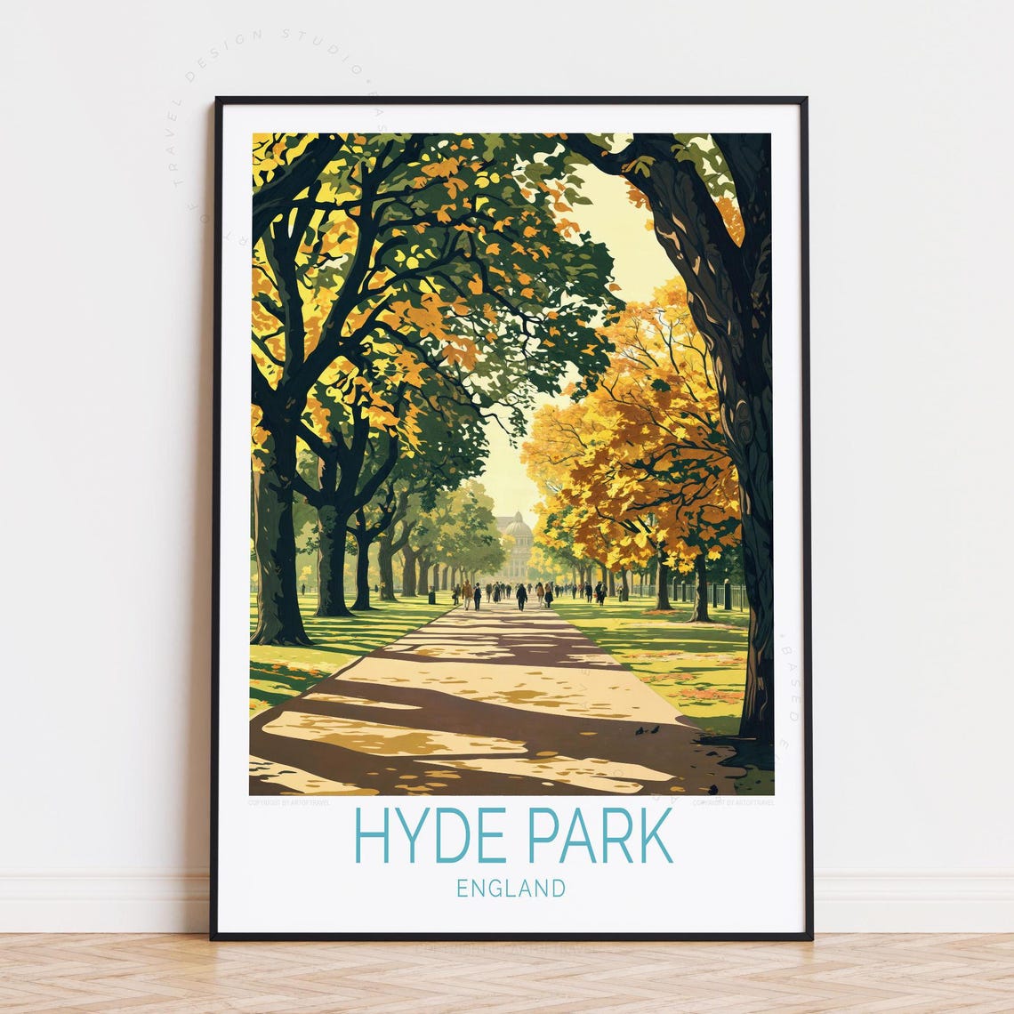 Hyde Park London Autumn Tree Lined Path Golden Fall Travel Poster
