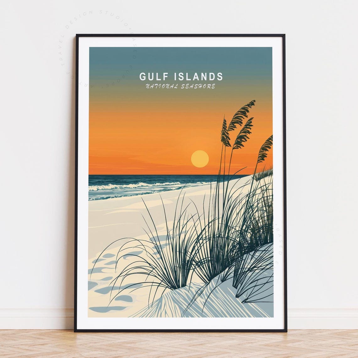 Gulf Islands National Seashore Retro Orange Sunset Beach Poster