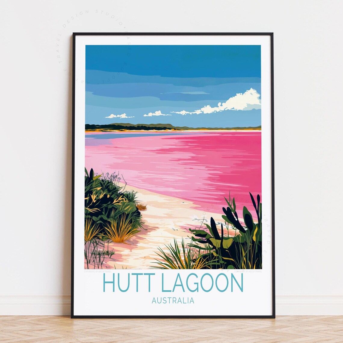 Hutt Lagoon Australia Pink Lake Beach Grass Vintage Travel Poster