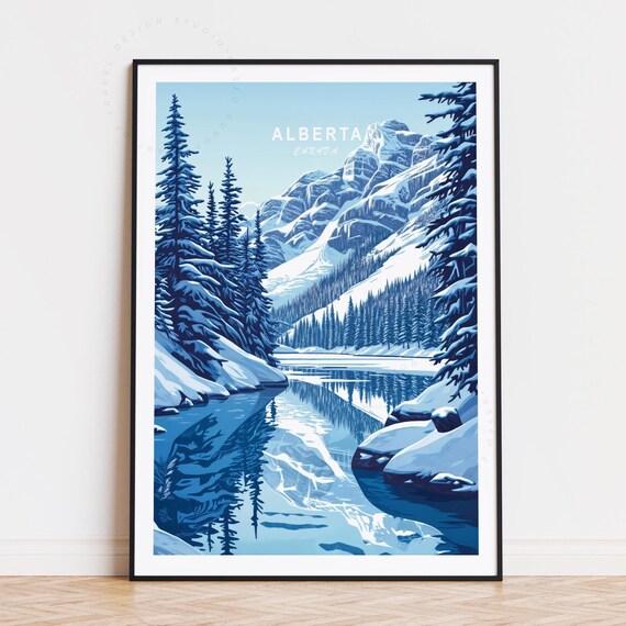 Alberta Canada Winter Mountain Lake Snowy Pines Mirror Reflection Poster