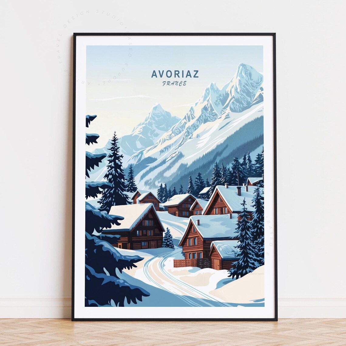Avoriaz France Alpine Ski Chalets Snowy Peak Winter Travel Poster